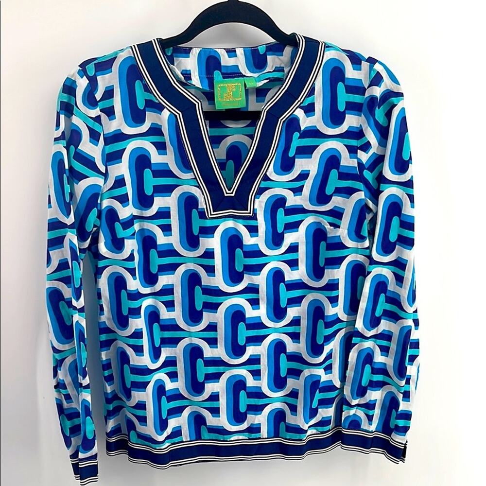 Jules Reid 100% linen printed V-neck long sleeve top sz 6